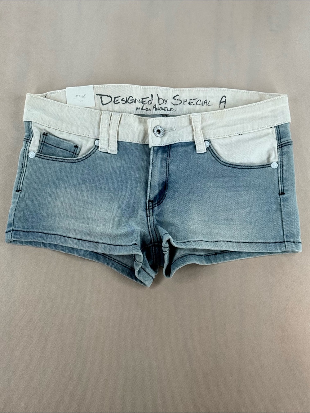 Special A NWT Y2K Low Rise Denim Micro Shorts Size S Two Tone